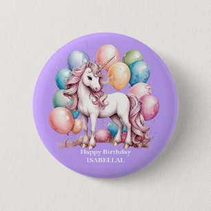 Cute unicorn magical princess  girly birthday kids 2 inch round button