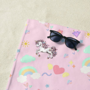 Cute unicorn magical princess  girly birthday kids beach towel
