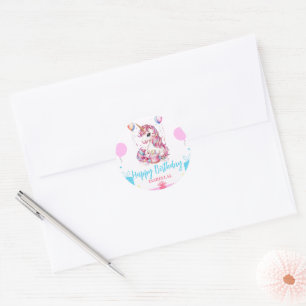 Cute unicorn magical princess  girly birthday kids classic round sticker