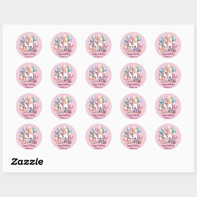 Cute unicorn magical princess  girly birthday kids classic round sticker (Sheet)