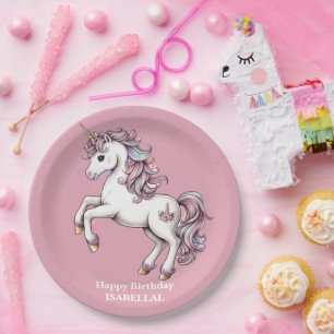 Cute unicorn magical princess  girly birthday kids paper plate