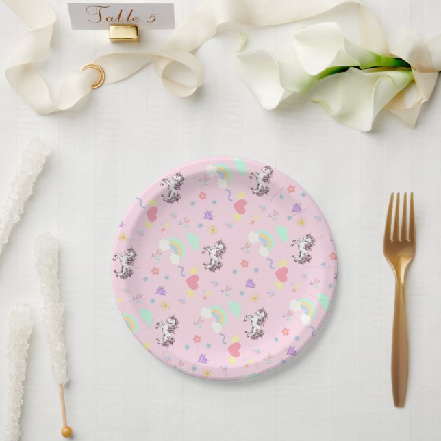 Cute unicorn magical princess  girly birthday kids paper plate (Wedding)