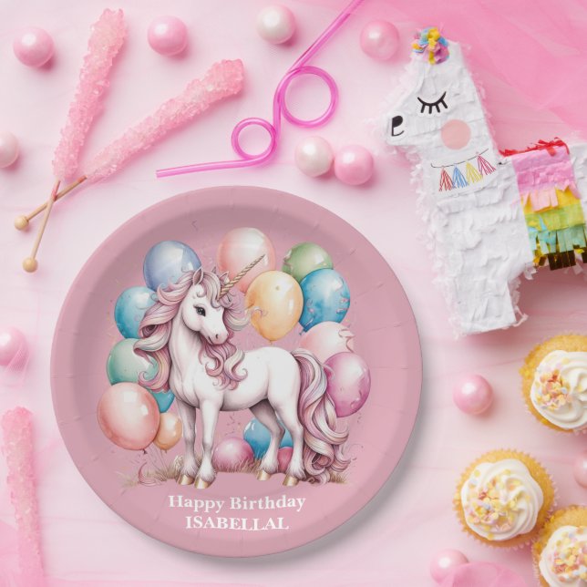 Cute unicorn magical princess  girly birthday kids paper plate (Party)