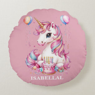 Cute unicorn magical princess  girly birthday kids round pillow