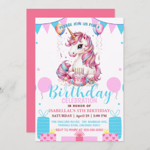Cute unicorn magical princess girly birthday kids save the date