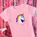 Cute Unicorn Magical Stars Drawing Name Girly  T-Shirt<br><div class="desc">Cute Unicorn Magical Stars Drawing Name Girly T-Shirt. The t-shirt features a cute and beautiful unicorn drawing and colourful stars. Add your name or erase it.</div>
