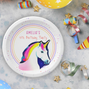 Cute Unicorn Magical Stars Girl Birthday Paper Plate