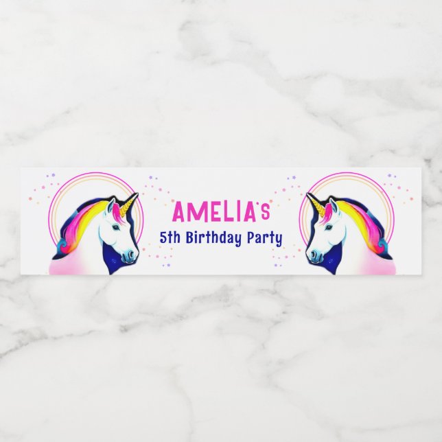 Cute Unicorn Magical Stars Girl Birthday  Water Bottle Label (Single Label)