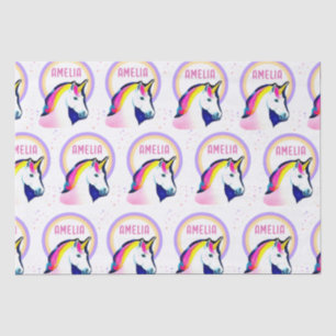 Cute Unicorn Magical Stars Girl Name Birthday Tissue Paper