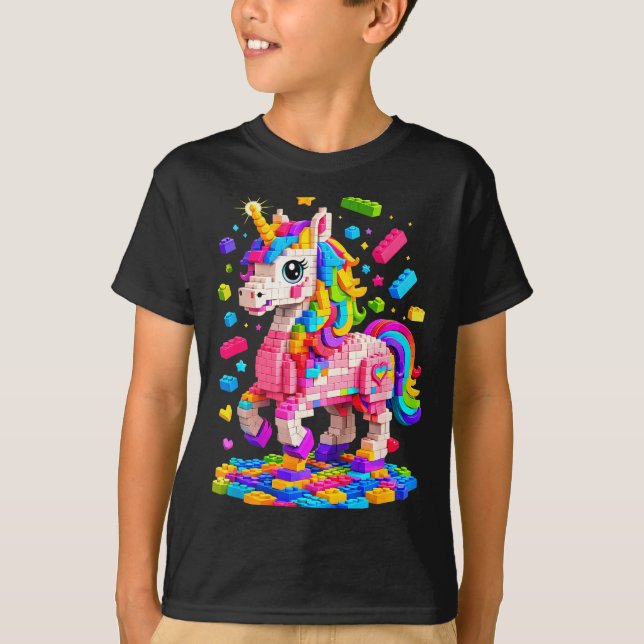 Cute unicorn master builder building bricks blocks T-Shirt (Front)