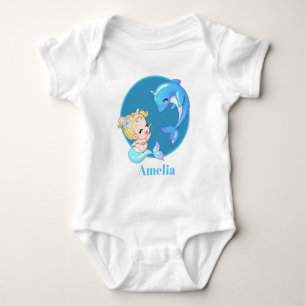 Cute unicorn mermaid add name dolphin baby girl bodysuit