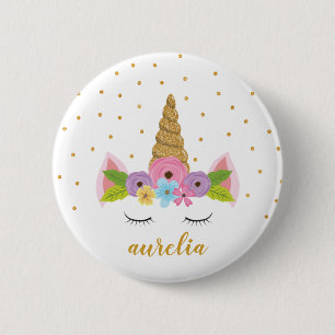 Cute Unicorn Name Button   Custom Colour