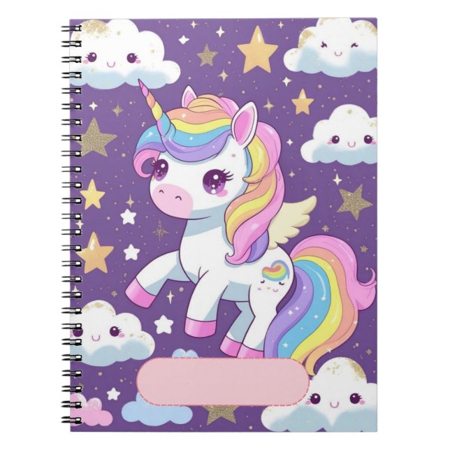 Cute Unicorn Notebook – Editable Name (Front)