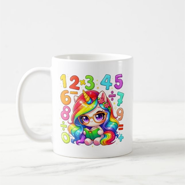 Cute Unicorn Numbers Maths Mug for Kids (Gauche)