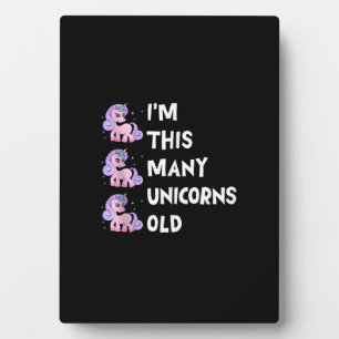 Cute Unicorn Old 3 Three Years Old Birthday x Kids Plaque
