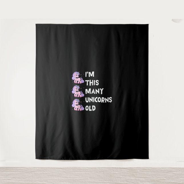 Cute Unicorn Old 3 Three Years Old Birthday x Kids Tapestry (Front)