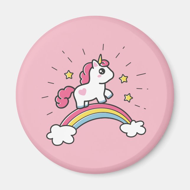 Cute Unicorn On A Rainbow Design Magnet (Front)