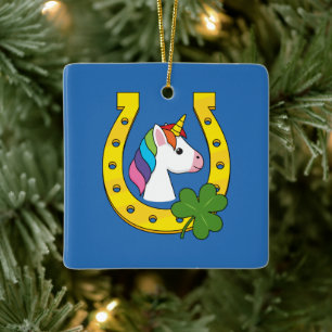 Cute Unicorn on St Patrick's Day Ceramic Ornament