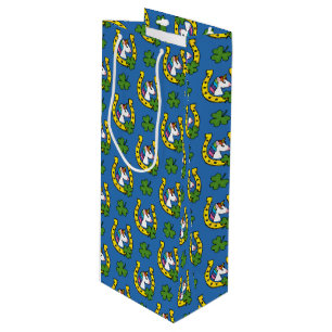 Cute Unicorn on St Patrick's Day Pattern Wine Gift Bag