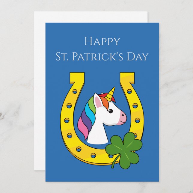 Cute Unicorn on St Patrick's Day | Personalize Holiday Card (Front/Back)