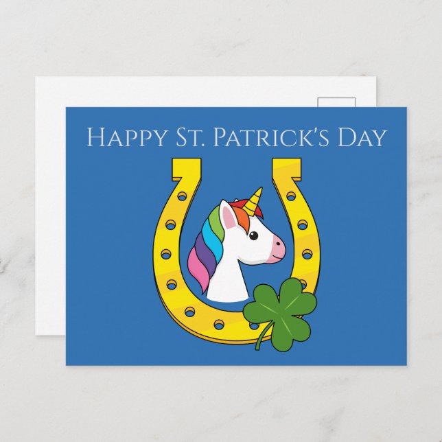 Cute Unicorn on St Patrick's Day | Personalize Holiday Postcard (Front/Back)