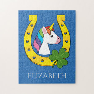 Cute Unicorn on St Patrick's Day Personalize Jigsaw Puzzle