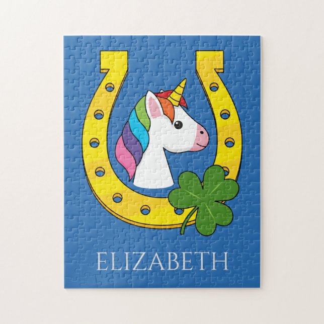 Cute Unicorn on St Patrick's Day | Personalize Jigsaw Puzzle (Vertical)