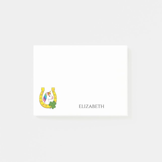 Cute Unicorn on St Patrick's Day | Personalize Post-it Notes (Front)
