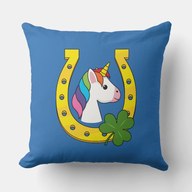 Cute Unicorn on St Patrick's Day Throw Pillow (Front)