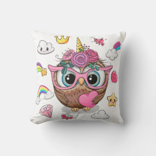 Cute Unicorn Owl Throw Pillow