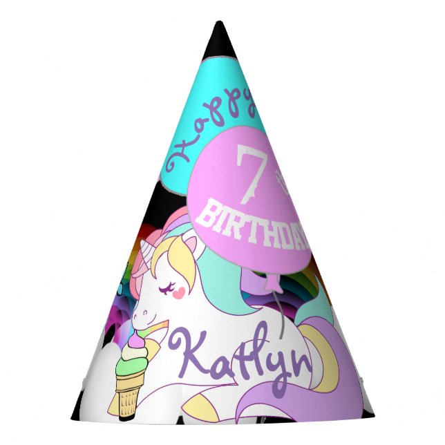 Cute Unicorn Party Favour Hat Personalized (Front)
