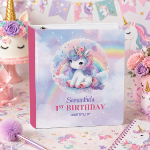 Cute Unicorn Pastel Colours Girl Birthday Binder
