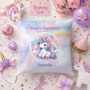 Cute Unicorn Pastel Colours Girl Birthday Pillow D
