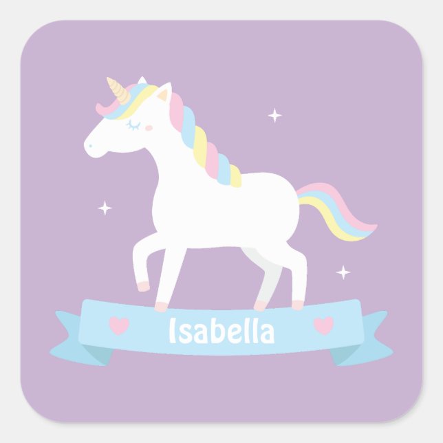 Cute Unicorn Pastel Girls Personalized Stickers (Front)