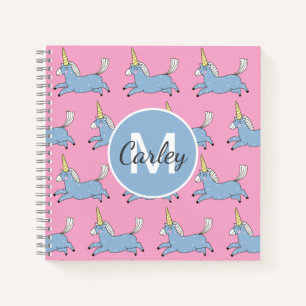 Cute Unicorn Pattern Pink Girly Personalised Notebook