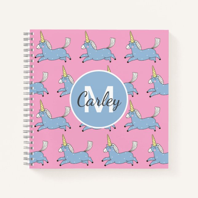 Cute Unicorn Pattern Pink Girly Personalised Notebook (Front)