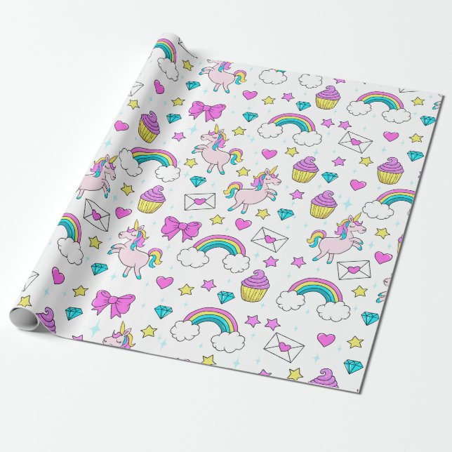 Cute Unicorn Pattern Wrapping Paper (Unrolled)