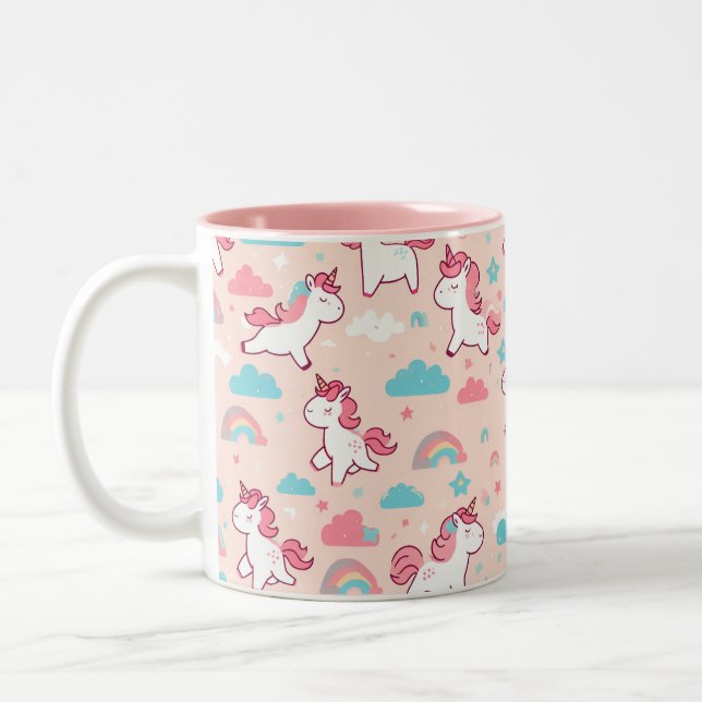 Cute Unicorn Patterns Two-Tone Coffee Mug (Left)