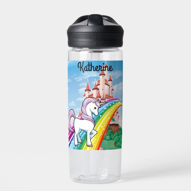 Cute UNICORN Personalize Girl's Name  Water Bottle (Front)