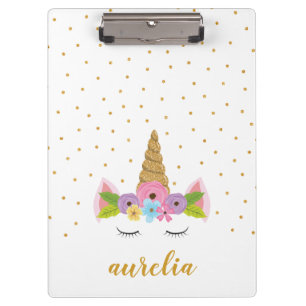 Cute Unicorn Personalized Clipboard Custom Colou