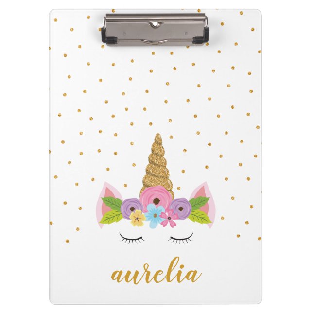 Cute Unicorn Personalized Clipboard | Custom Colou (Front)