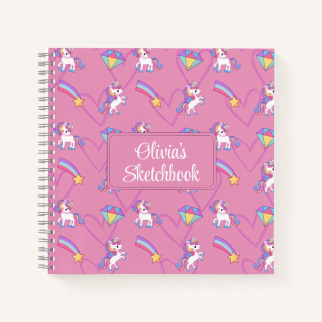 Cute Unicorn Personalized Girl Sketchbook Notebook (Front)