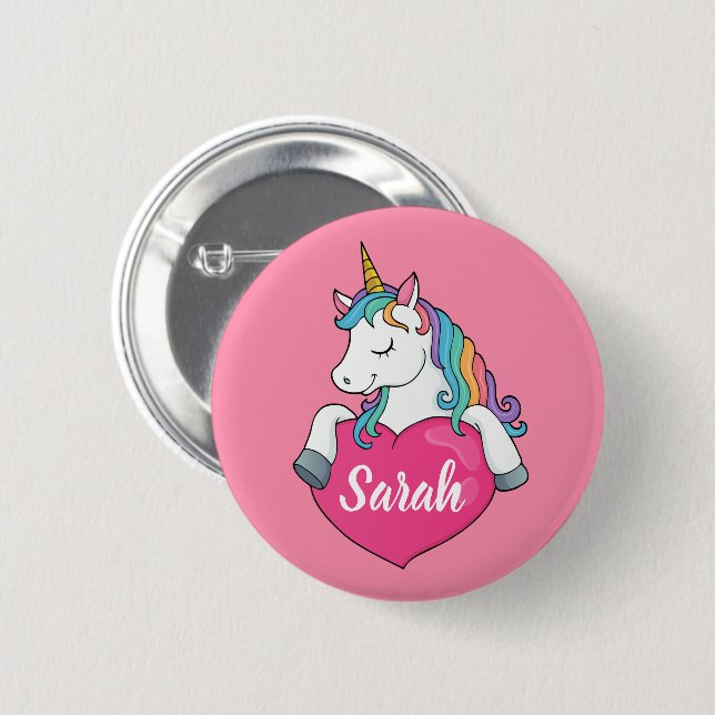 Cute Unicorn Personalized Name   2 Inch Round Button (Front & Back)