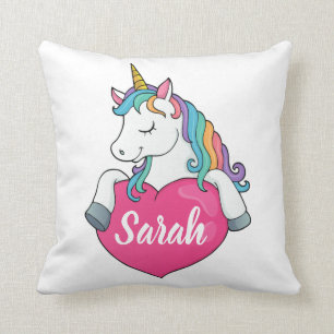 Cute Unicorn Personalized Name  Throw Pillow