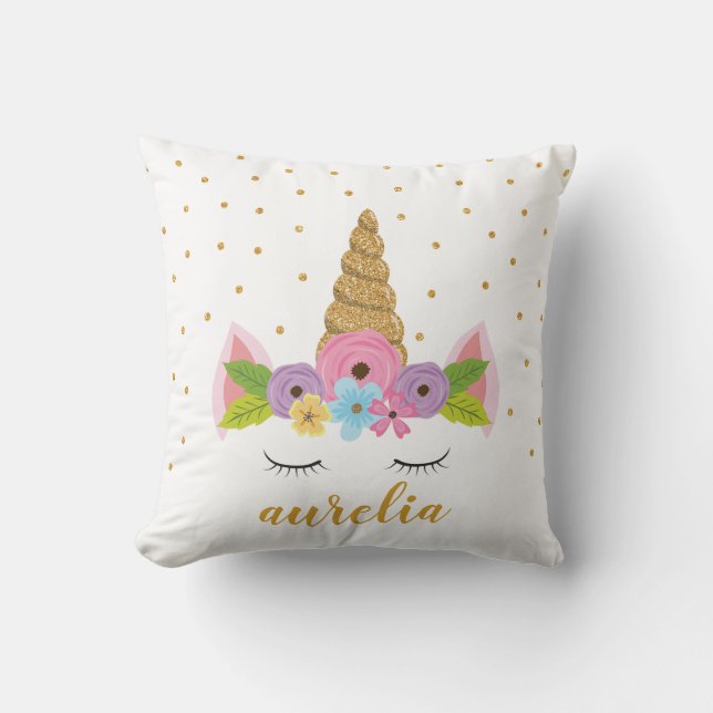 Cute Unicorn Personalized Pillow | Custom Colour (Front)