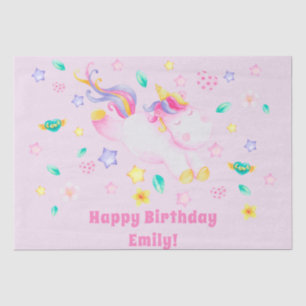 Cute Unicorn - Personalized Pink Kids Birthday Tissue Paper