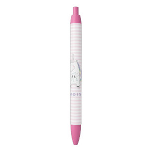 Cute Unicorn - Personalized Pink Striped Kids' Black Ink Pen