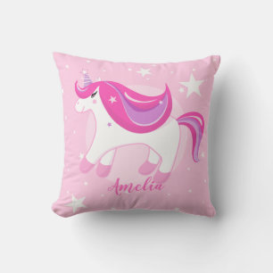 Cute Unicorn   Personalized Pink Throw Pillow 🦄