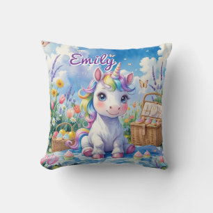 Cute Unicorn Picnic Pillow – Editable Name