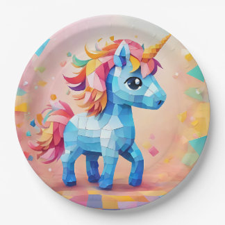 Cute Unicorn Pinata Birthday Invitation Paper Plate